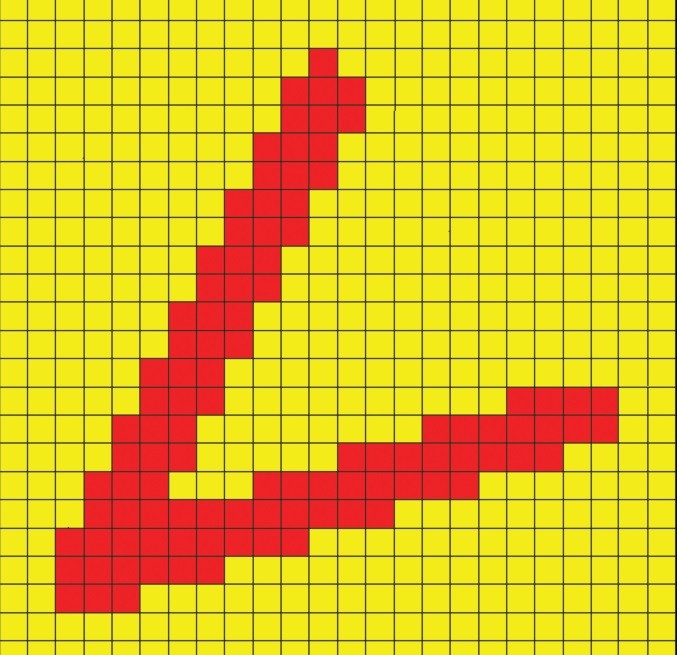 Obr. 2a. Čára pod úhlem– 8000 dpi